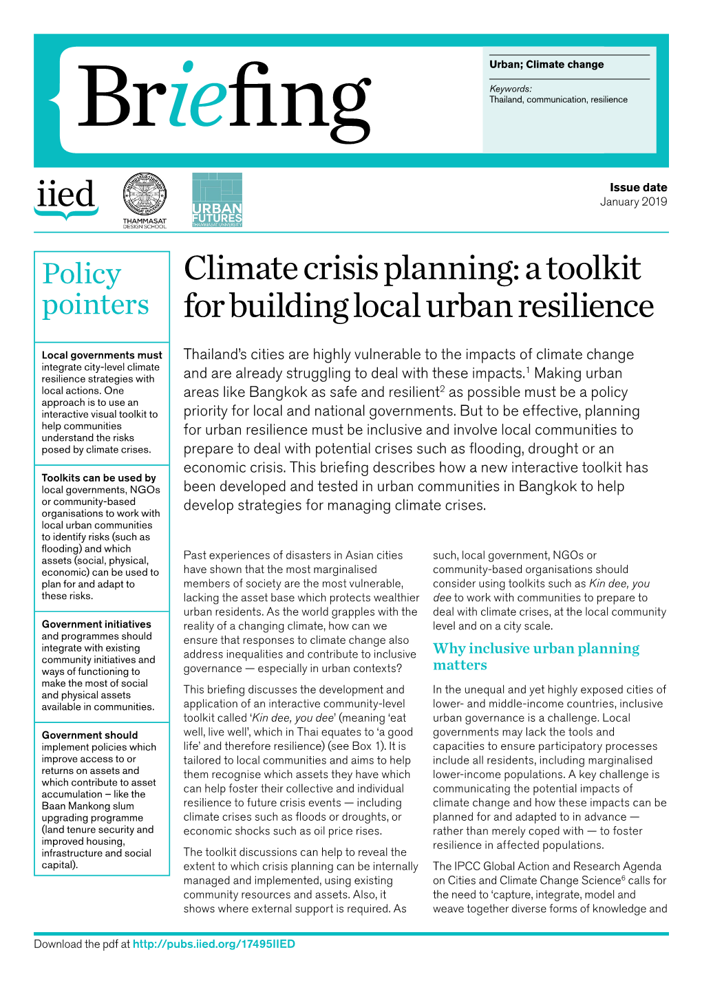 Climate Crisis Planning: a Toolkit for Building Local Urban Resilience