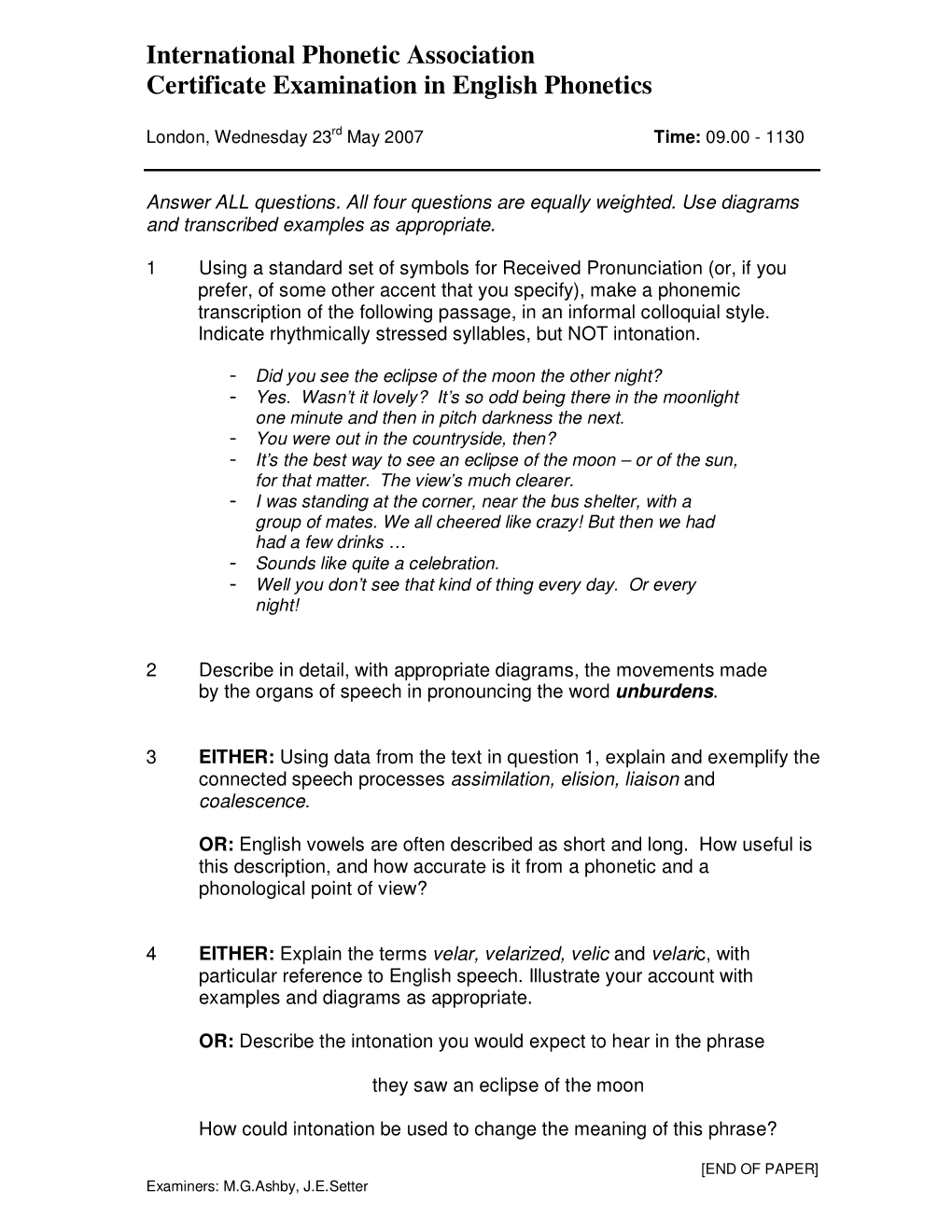 International Phonetic Association Certificate Examination in English Phonetics