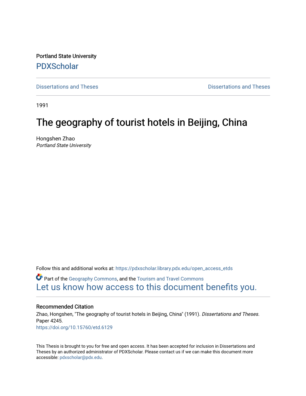 The Geography of Tourist Hotels in Beijing, China