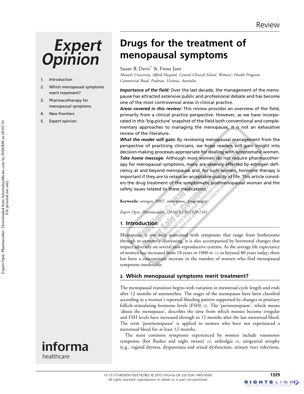 Drugs for the Treatment of Menopausal Symptoms