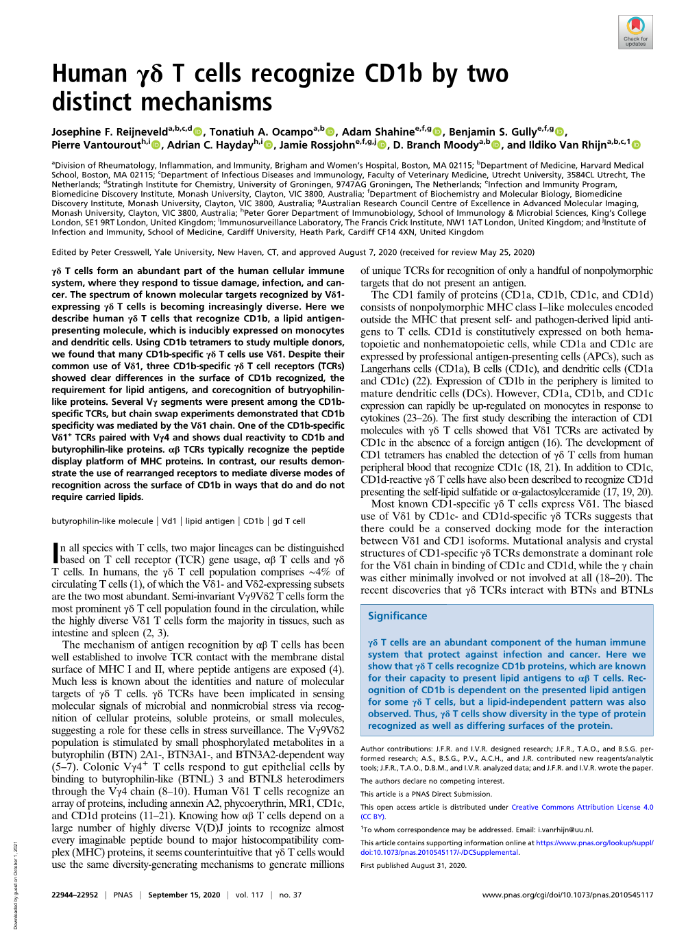 Human Γδ T Cells Recognize Cd1b by Two Distinct Mechanisms