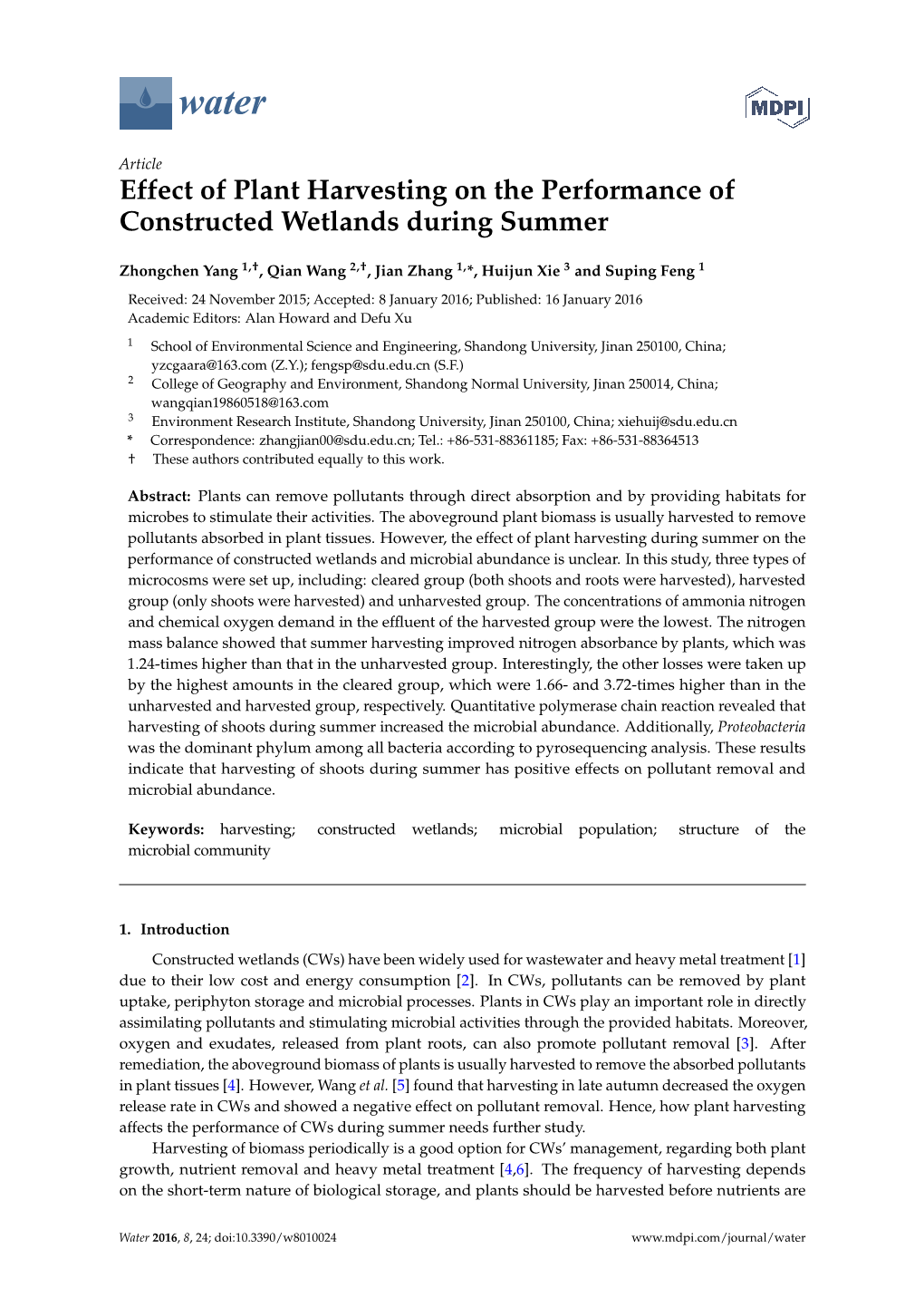Effect of Plant Harvesting on the Performance of Constructed Wetlands During Summer