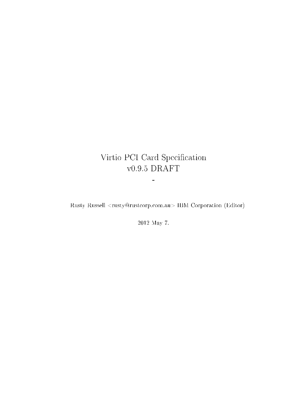 Virtio PCI Card Specification V0.9.5 DRAFT