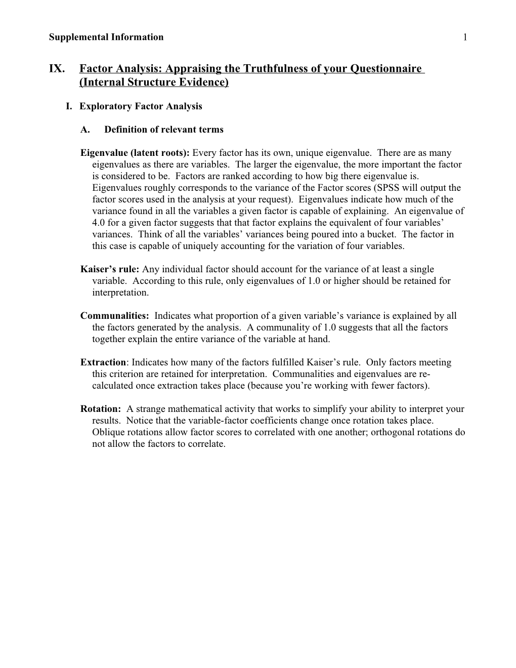 IX.Factor Analysis: Appraising the Truthfulness of Your Questionnaire (Internal Structure