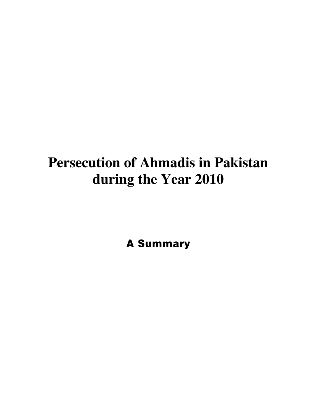 Persecution of Ahmadis in Pakistan During the Year 2010