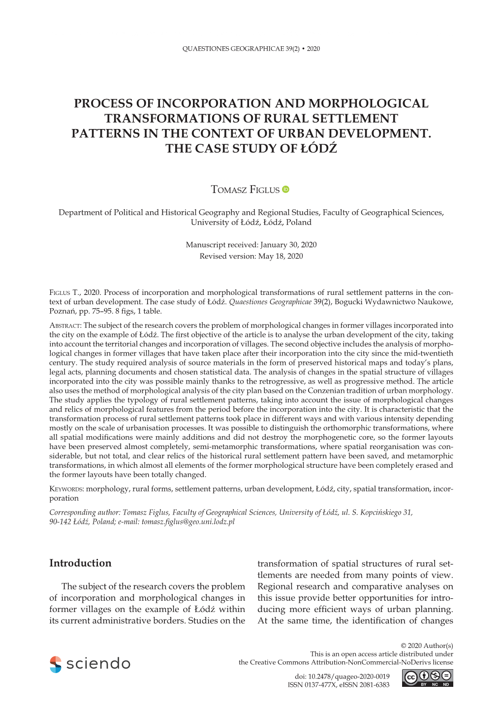 Process of Incorporation and Morphological Transformations of Rural Settlement Patterns