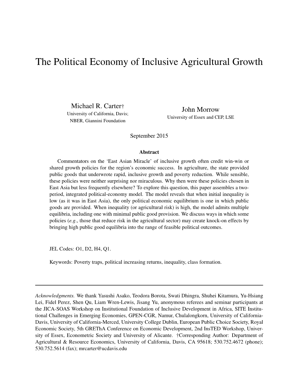 The Political Economy of Inclusive Agricultural Growth