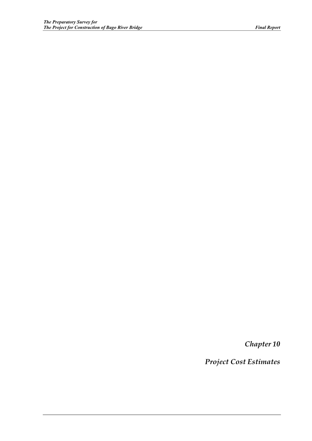 Chapter 10 Project Cost Estimates