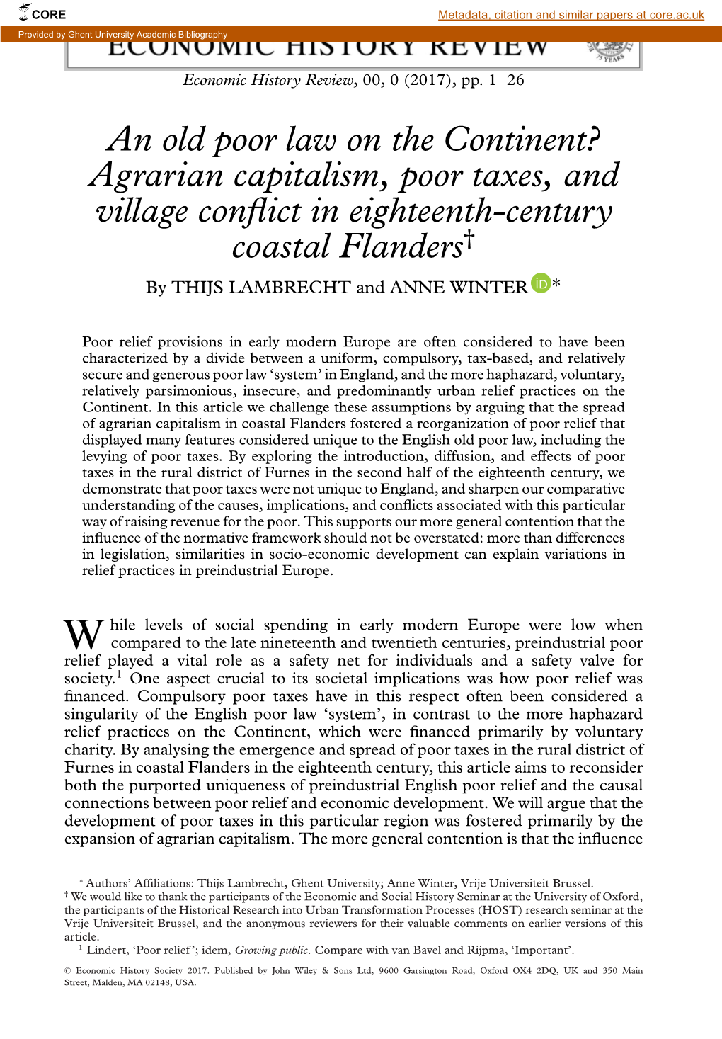 Agrarian Capitalism, Poor Taxes, and Village Conflict In