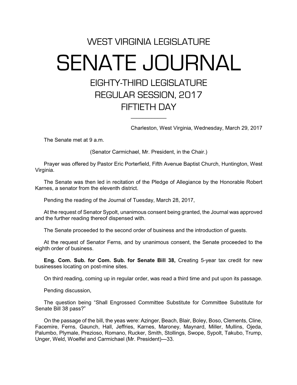 Senate Journal Eighty-Third Legislature Regular Session, 2017
