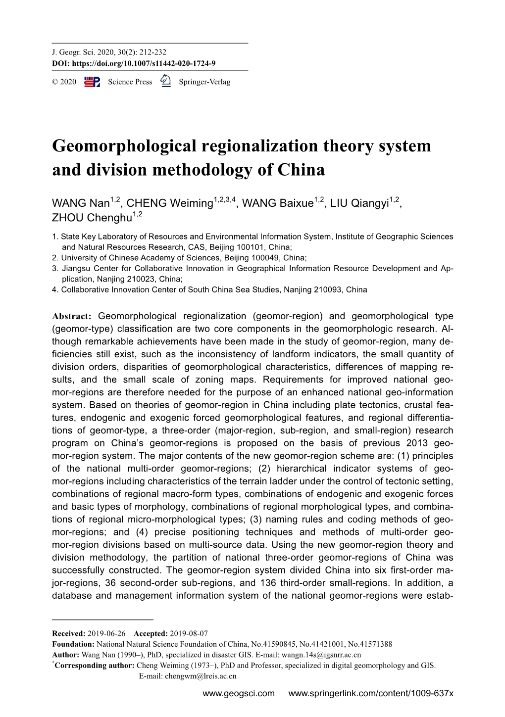 Geomorphological Regionalization Theory System and Division Methodology of China