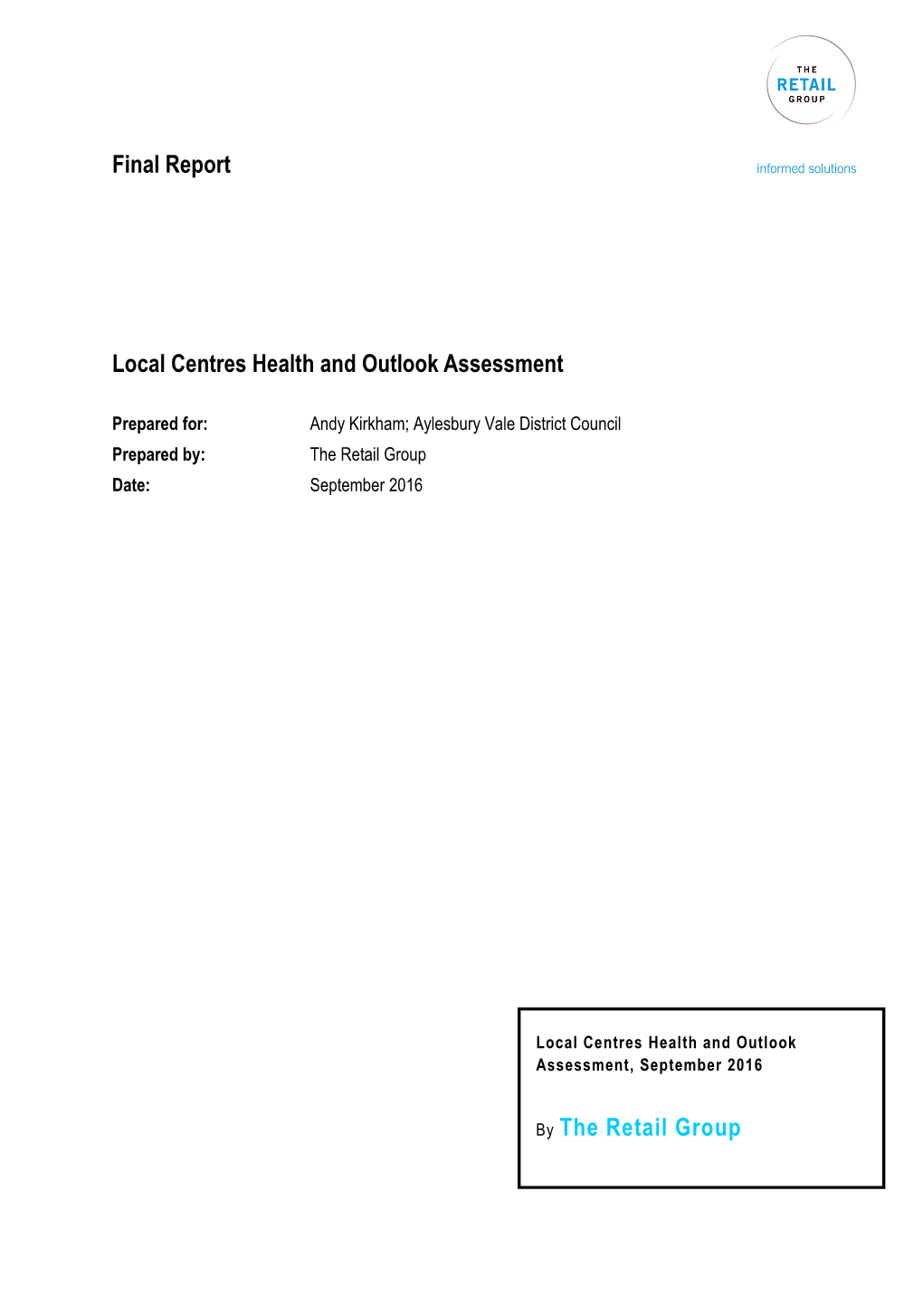 Final Report Local Centres Health and Outlook Assessment