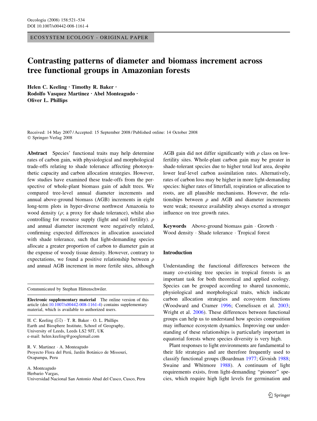 Contrasting Patterns of Diameter and Biomass Increment Across Tree Functional Groups in Amazonian Forests