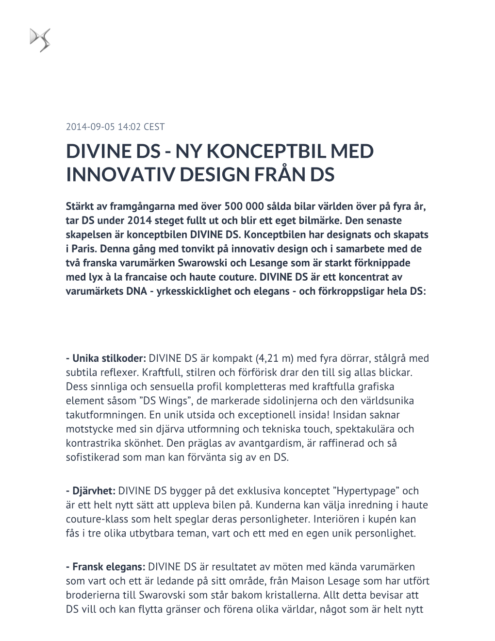 Divine Ds - Ny Konceptbil Med Innovativ Design Från Ds