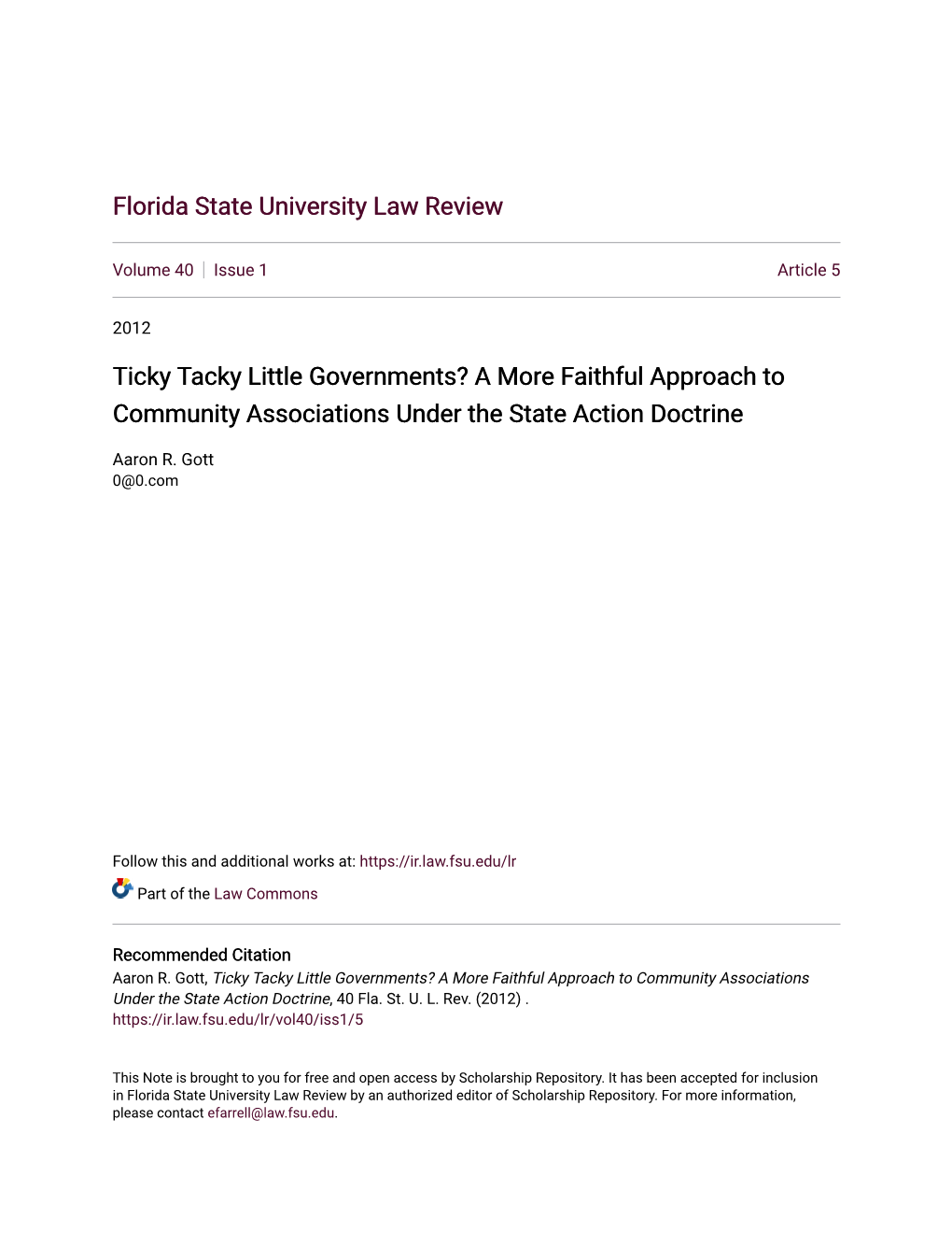 Ticky Tacky Little Governments? a More Faithful Approach to Community Associations Under the State Action Doctrine