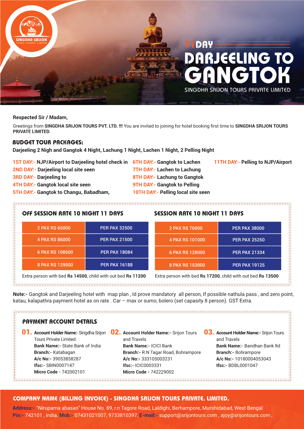 11Day Darjeeling to Gangtok Singdha Srijon Tours Private Limited