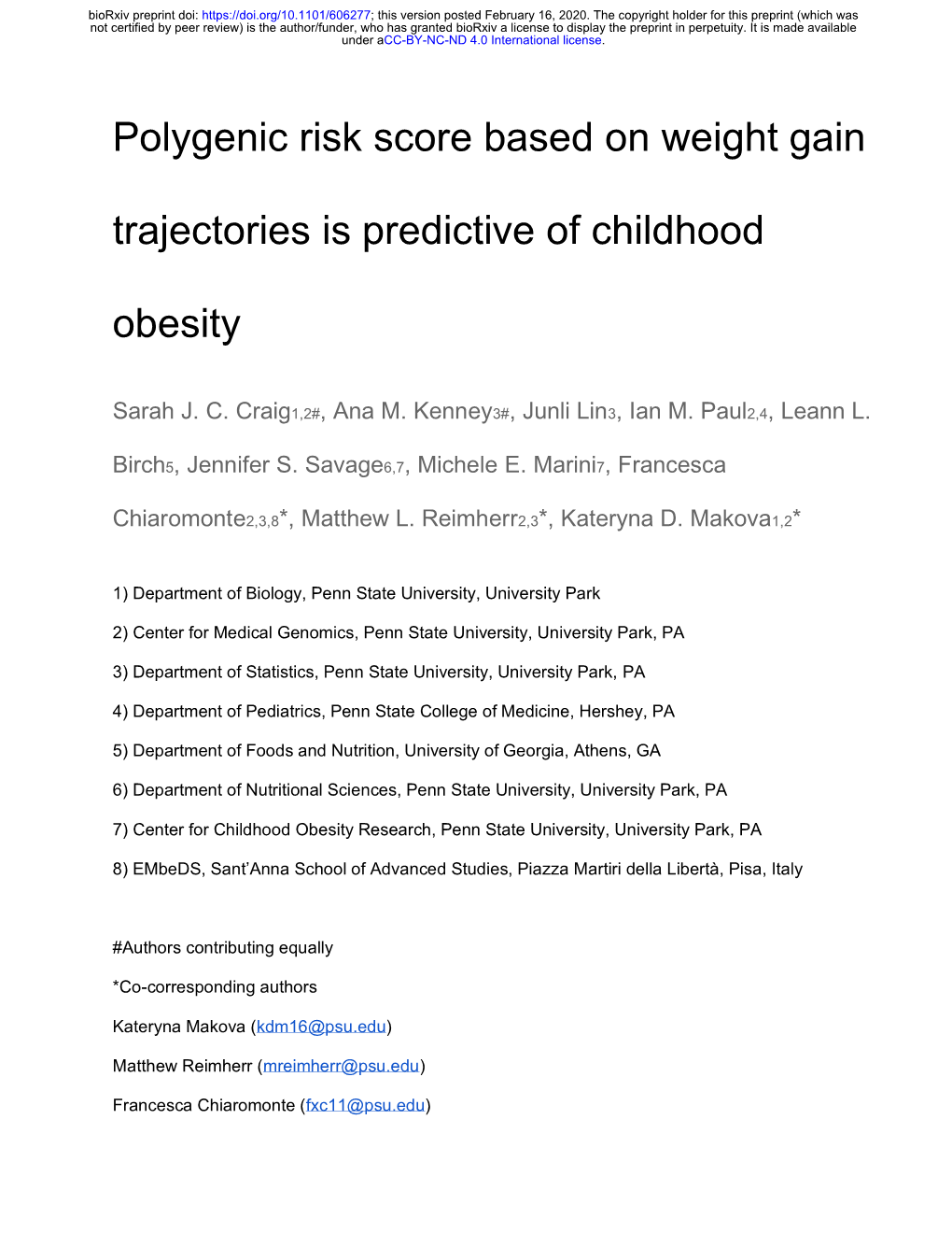 Polygenic Risk Score Based on Weight Gain Trajectories Is Predictive Of