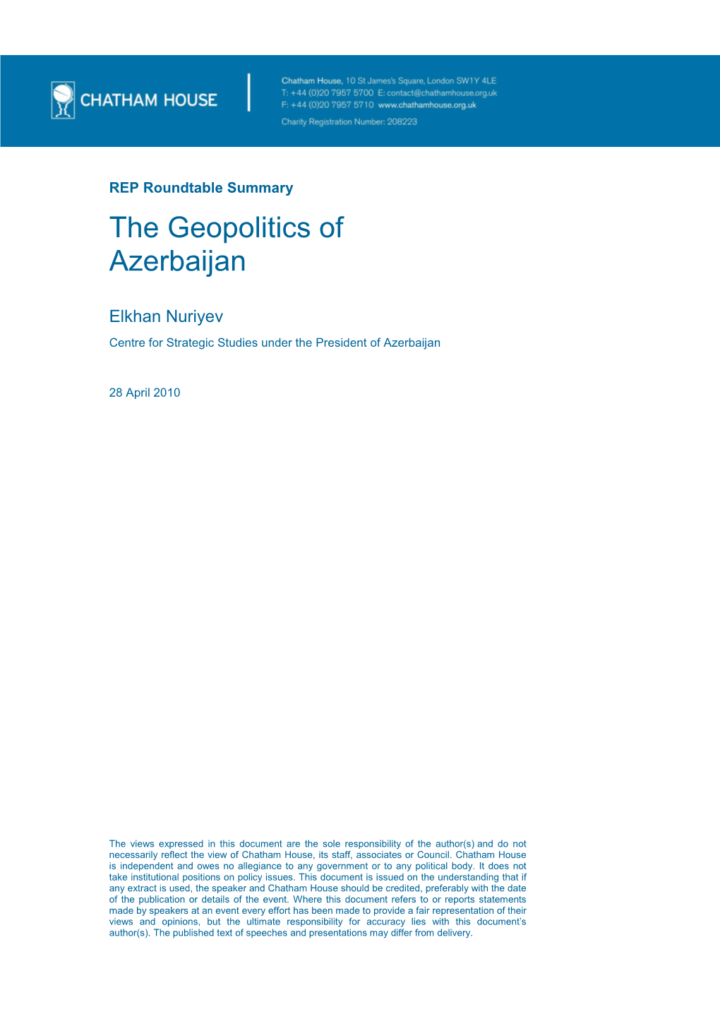 The Geopolitics of Azerbaijan