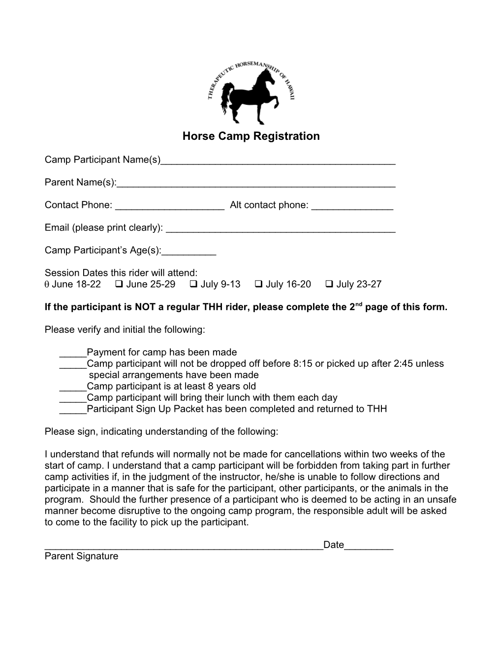 Horse Camp Registration