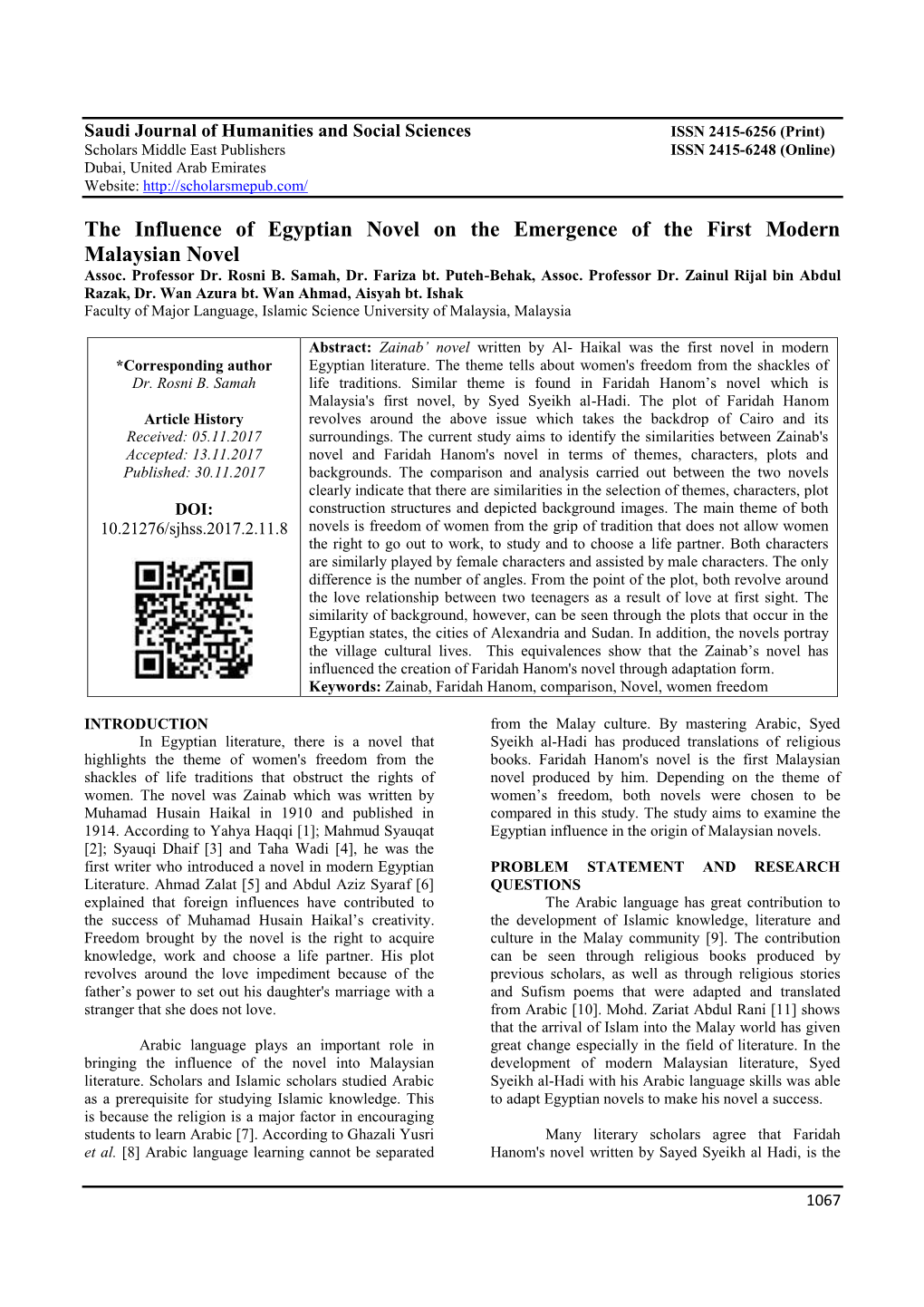 The Influence of Egyptian Novel on the Emergence of the First Modern Malaysian Novel Assoc