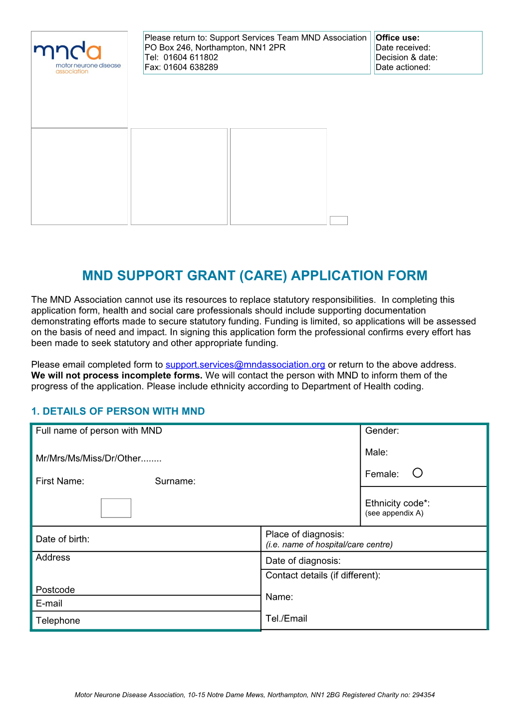 Support Grant Application