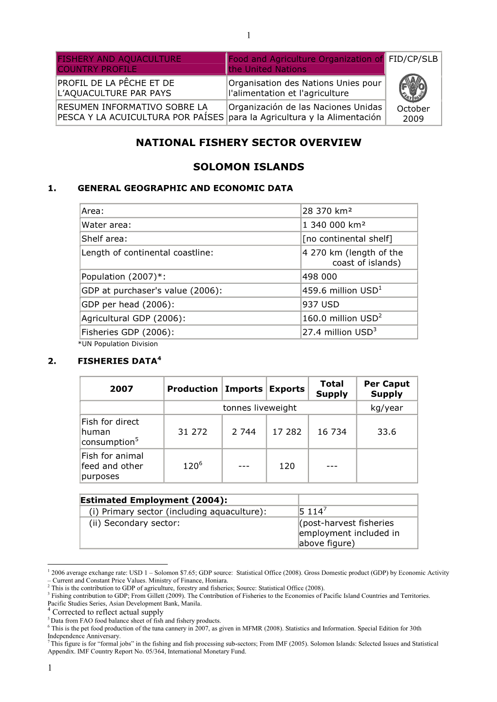 National Fishery Sector Overview Solomon Islands