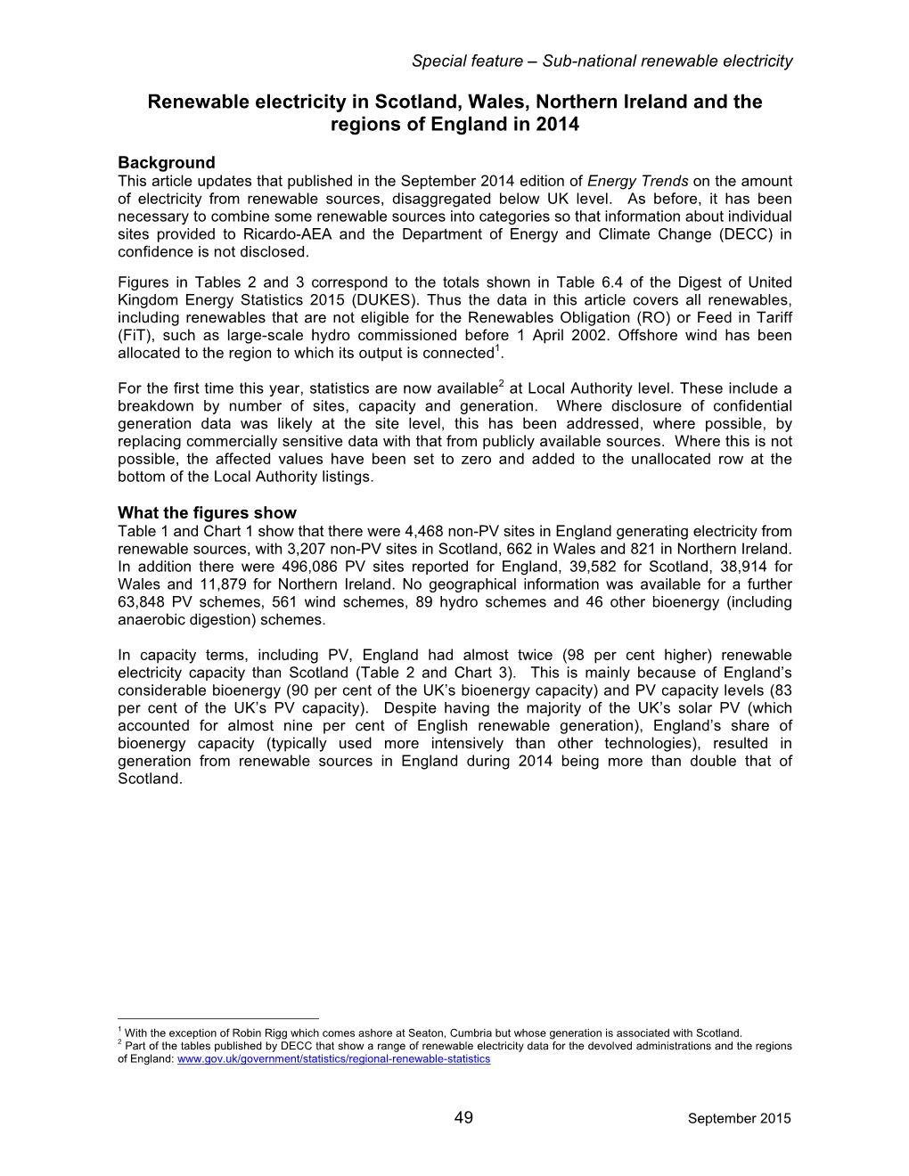 Renewable Electricity in Scotland, Wales, Northern Ireland and the Regions of England in 2014