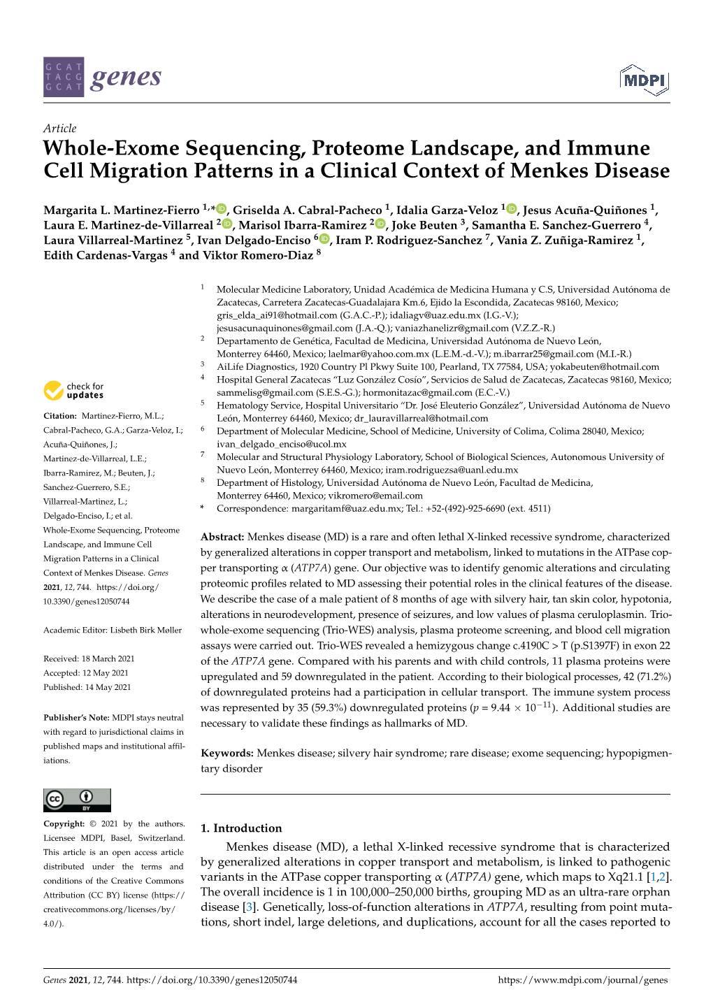 Whole-Exome Sequencing, Proteome Landscape, and Immune Cell Migration Patterns in a Clinical Context of Menkes Disease