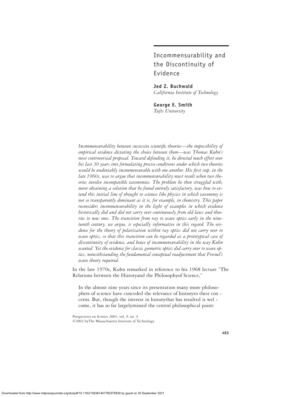 Incommensurability and the Discontinuity of Evidence