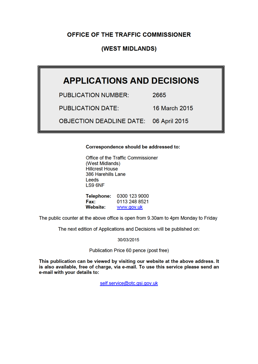 APPLICATIONS and DECISIONS 18 March 2015