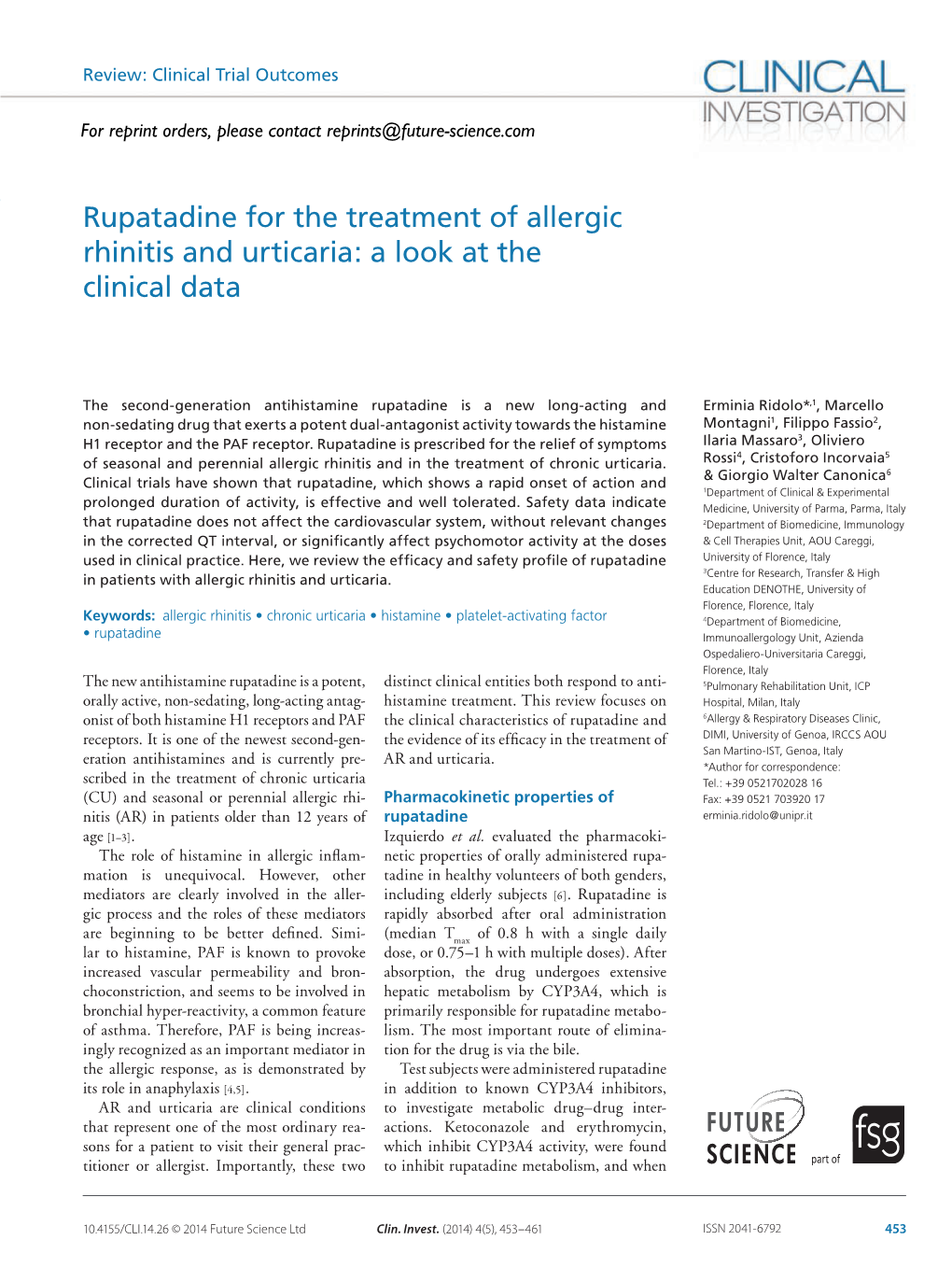 Rupatadine for the Treatment of Allergic Rhinitis and Urticaria: a Look at the Clinical Data