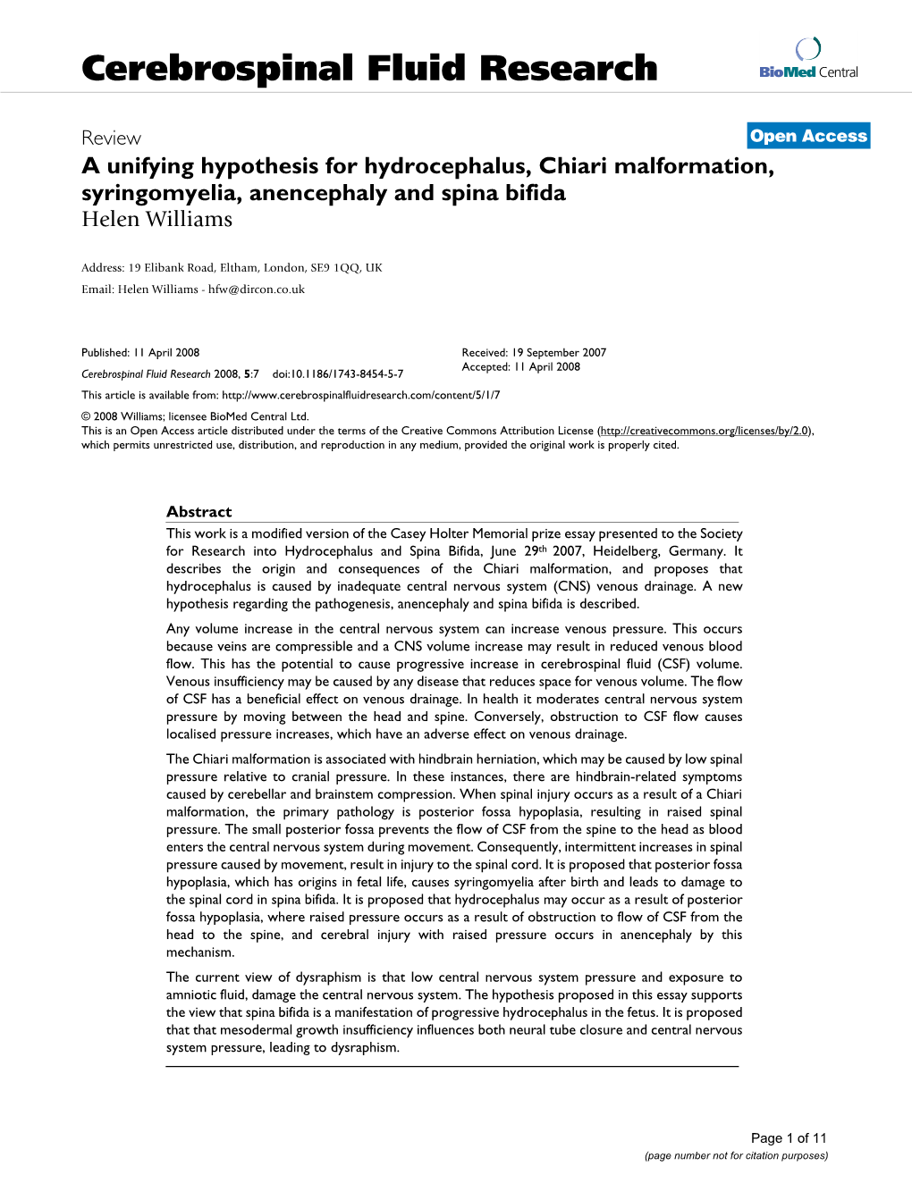 Cerebrospinal Fluid Research Biomed Central