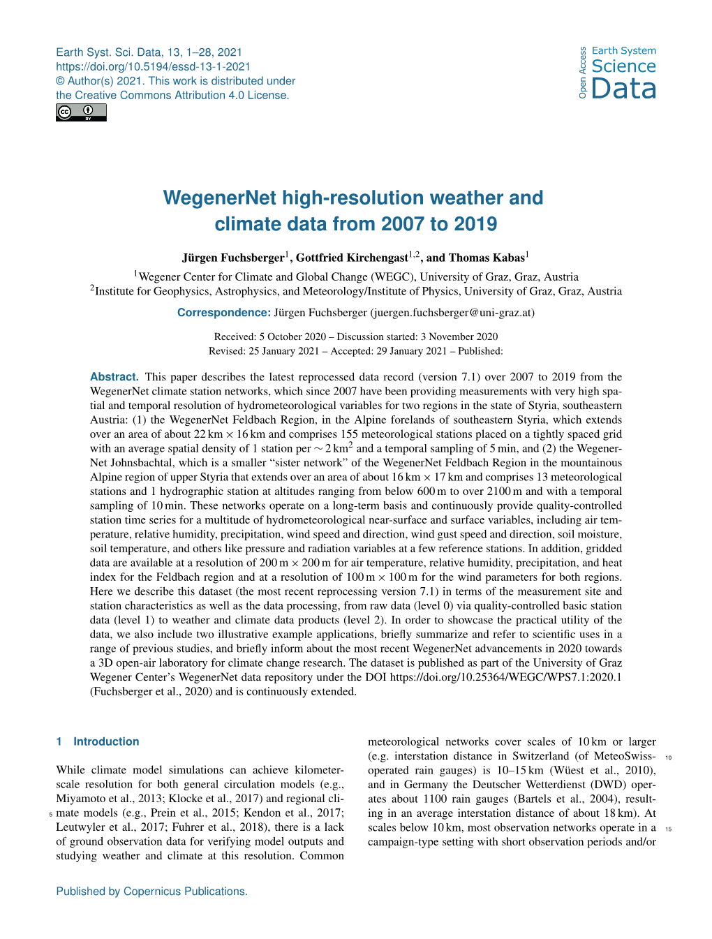 Wegenernet High-Resolution Weather and Climate Data from 2007 to 2019