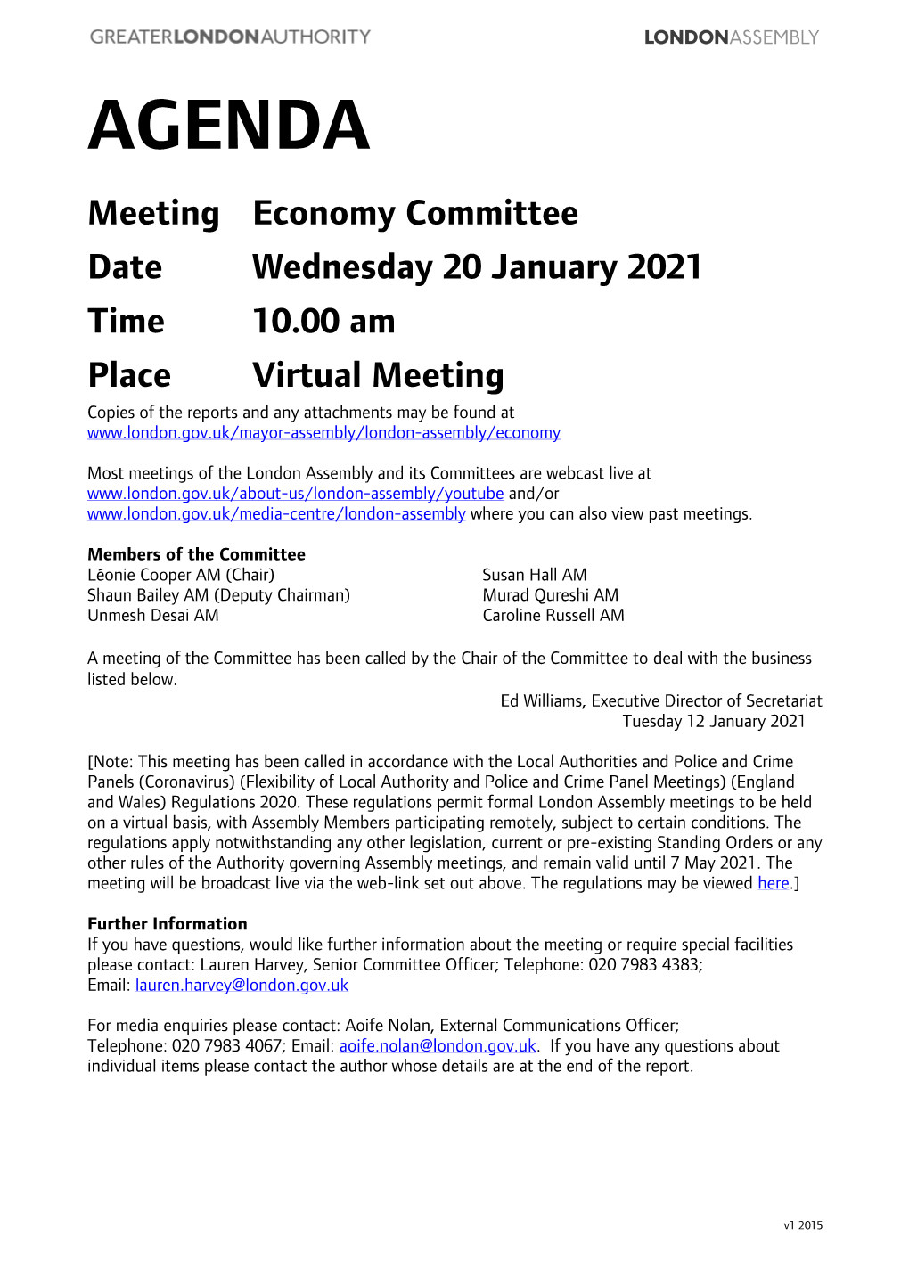 (Public Pack)Agenda Document for Economy Committee, 20/01/2021