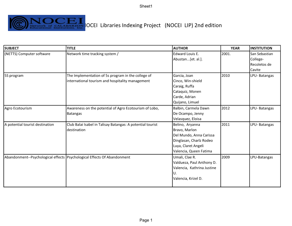 NOCEI Libraries Indexing Project (NOCEI LIP) 2Nd Edition