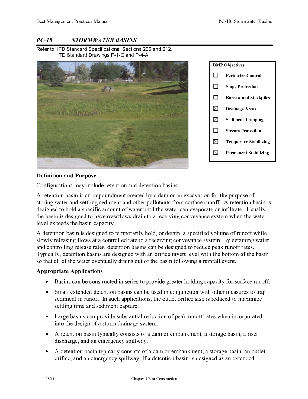 PC-18 STORMWATER BASINS Definition and Purpose Configurations May Include Retention and Detention Basins. a Retention Basin Is A