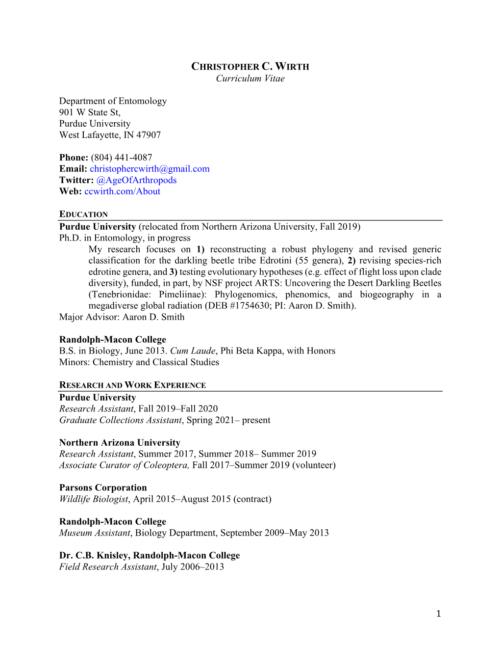 Christopher Wirth CV