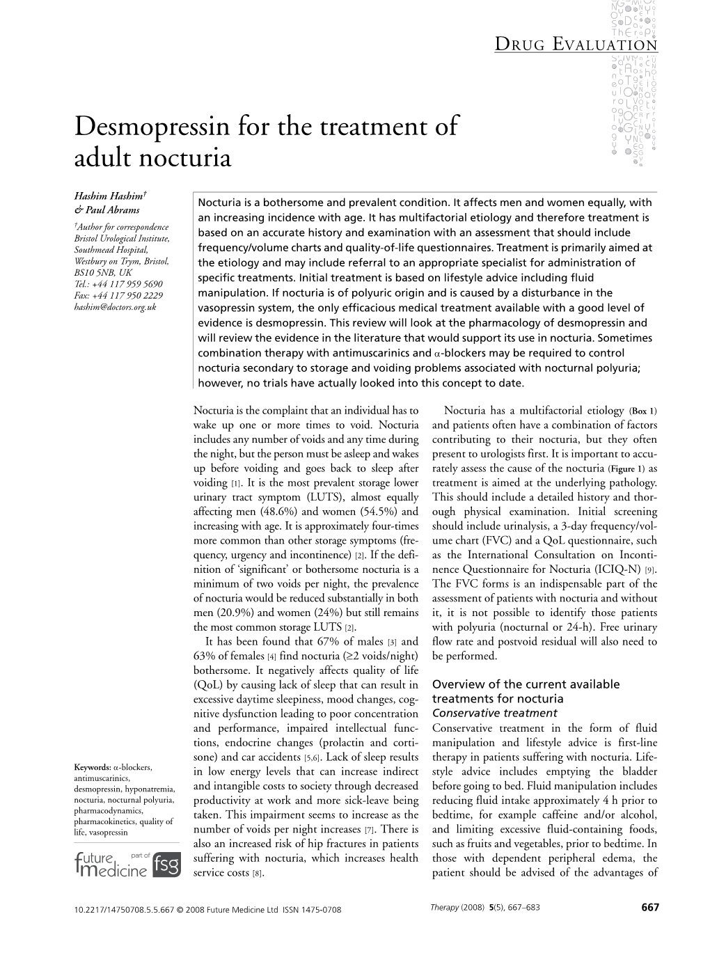 Desmopressin for the Treatment of Adult Nocturia