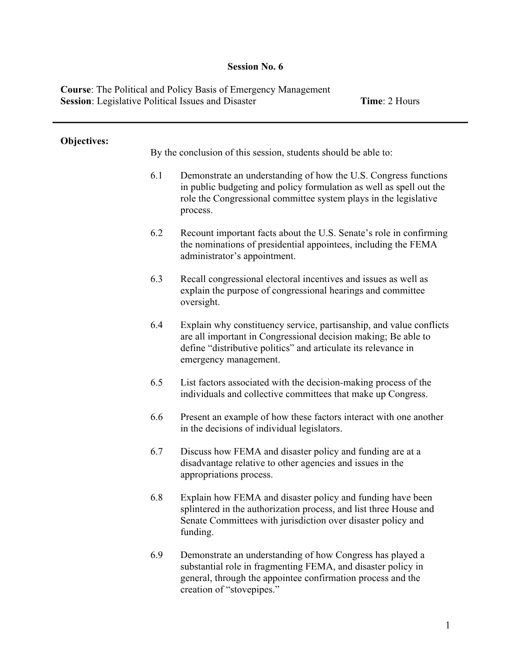 Course: the Political and Policy Basis of Emergency Management s1