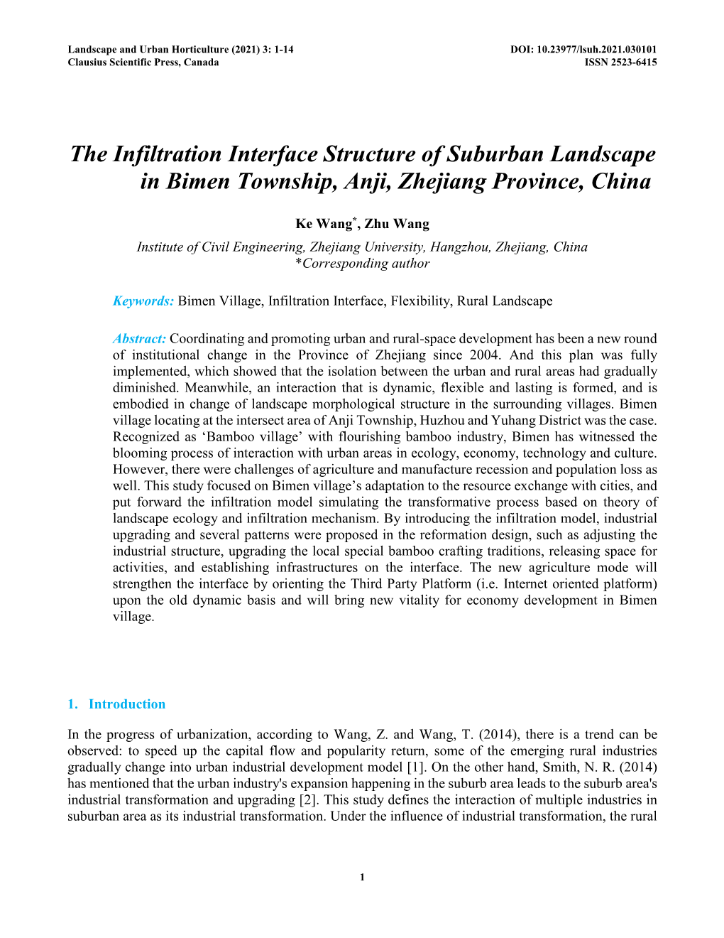The Infiltration Interface Structure of Suburban Landscape in Bimen Township, Anji, Zhejiang Province, China