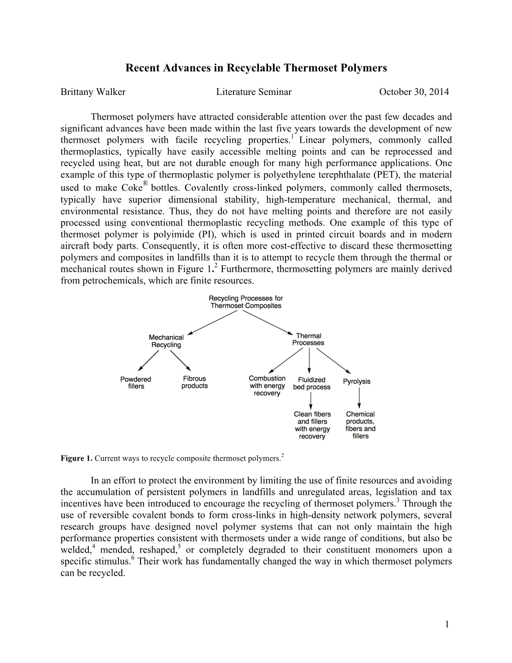 Recent Advances in Recyclable Thermoset Polymers