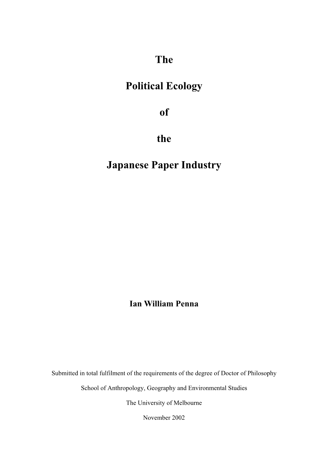 The Political Ecology of the Japanese Paper Industry