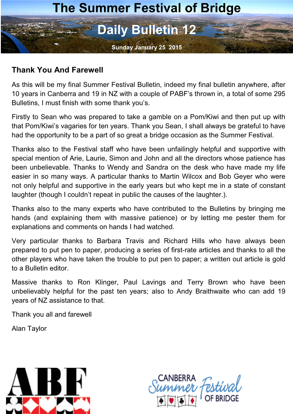 The Summer Festival of Bridge Daily Bulletin 12