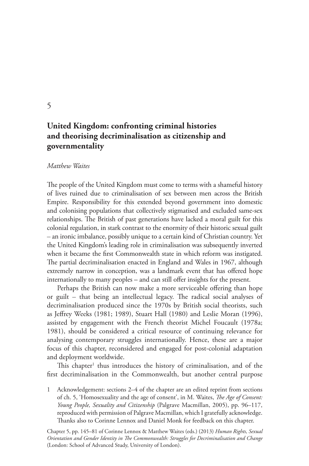 Confronting Criminal Histories and Theorising Decriminalisation As Citizenship and Governmentality