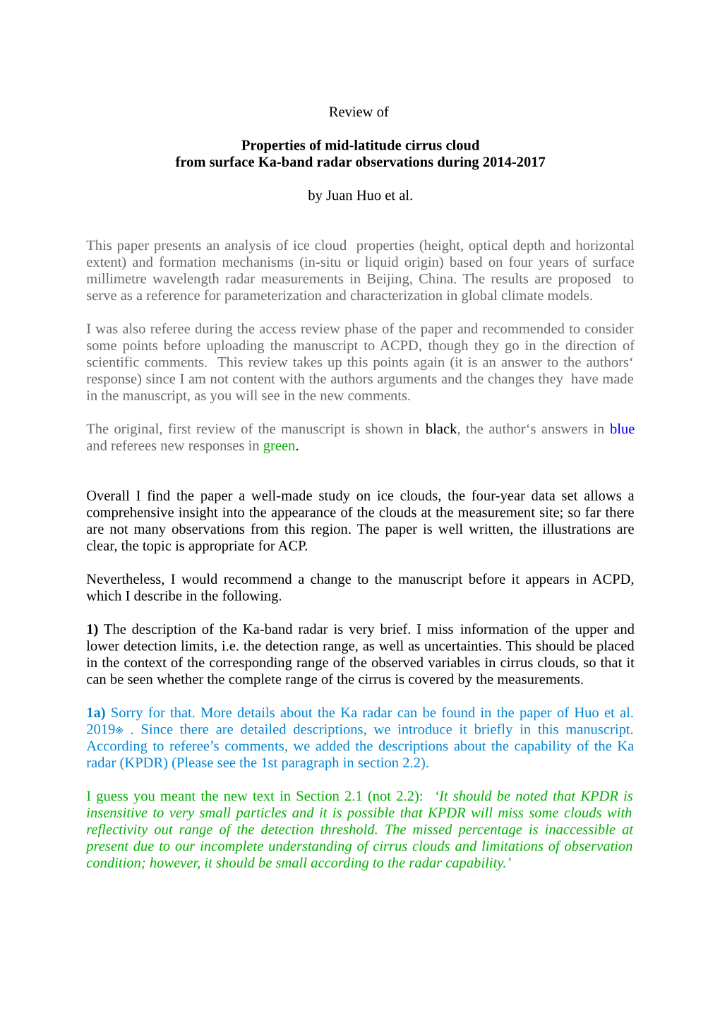 Review of Properties of Mid-Latitude Cirrus Cloud from Surface Ka-Band