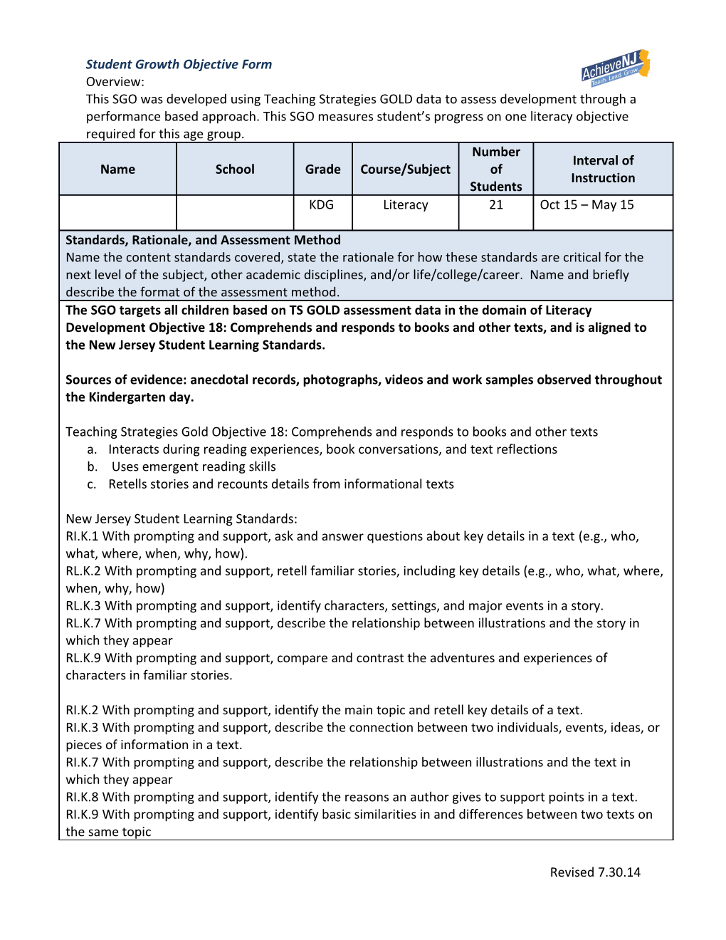 Student Growth Objective Form