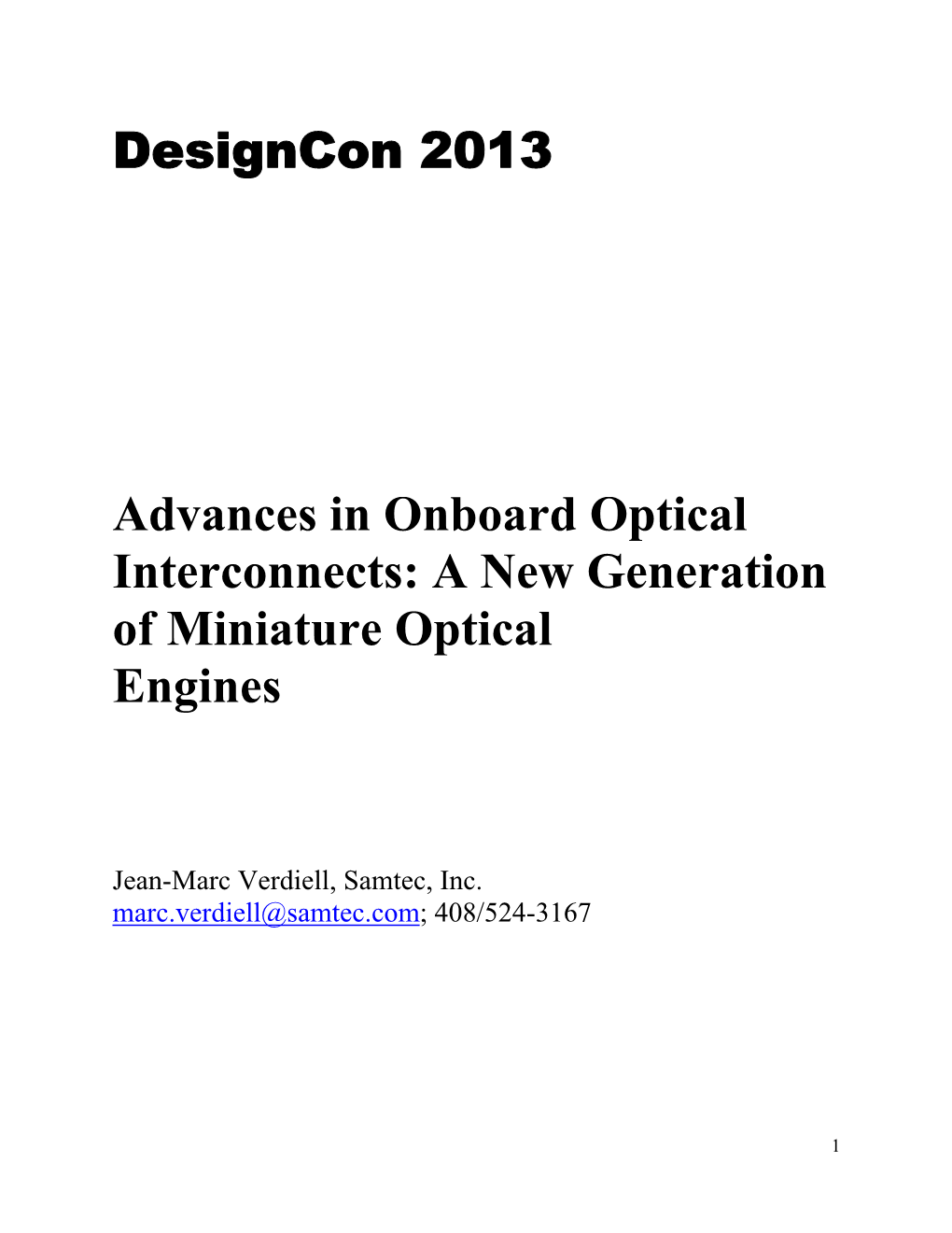 Designcon 2013 Advances in Onboard Optical