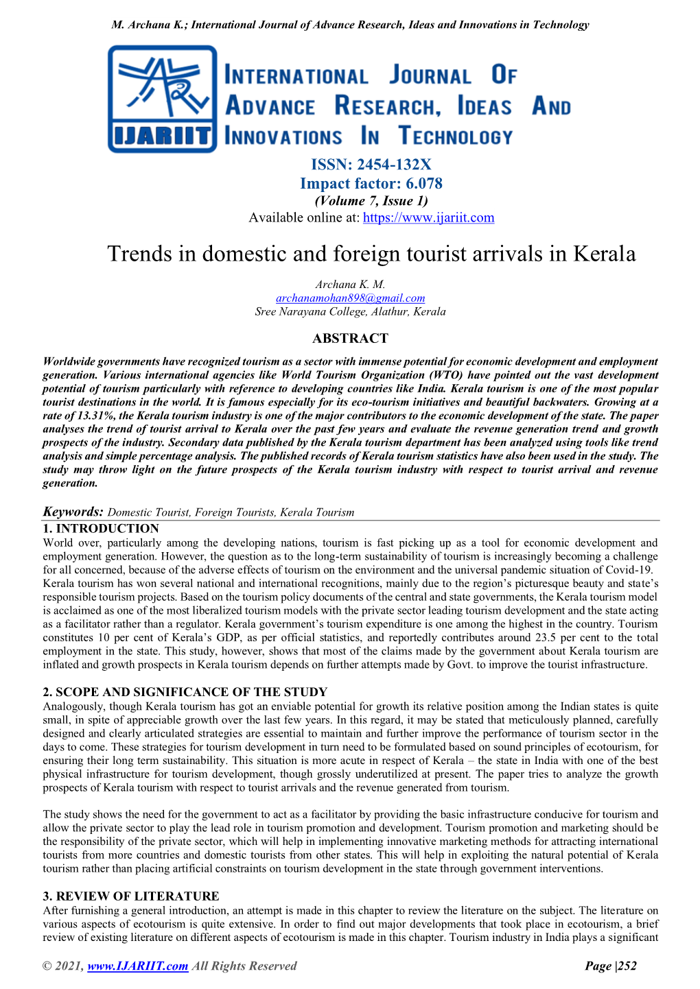 Trends in Domestic and Foreign Tourist Arrivals in Kerala