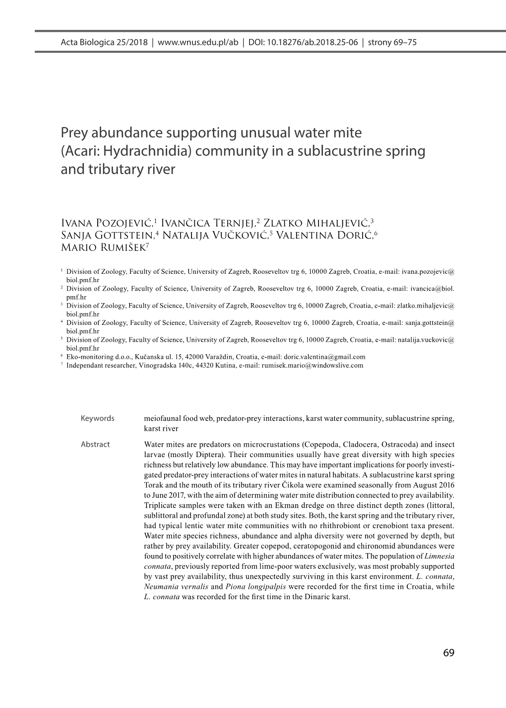 Acari: Hydrachnidia) Community in a Sublacustrine Spring and Tributary River