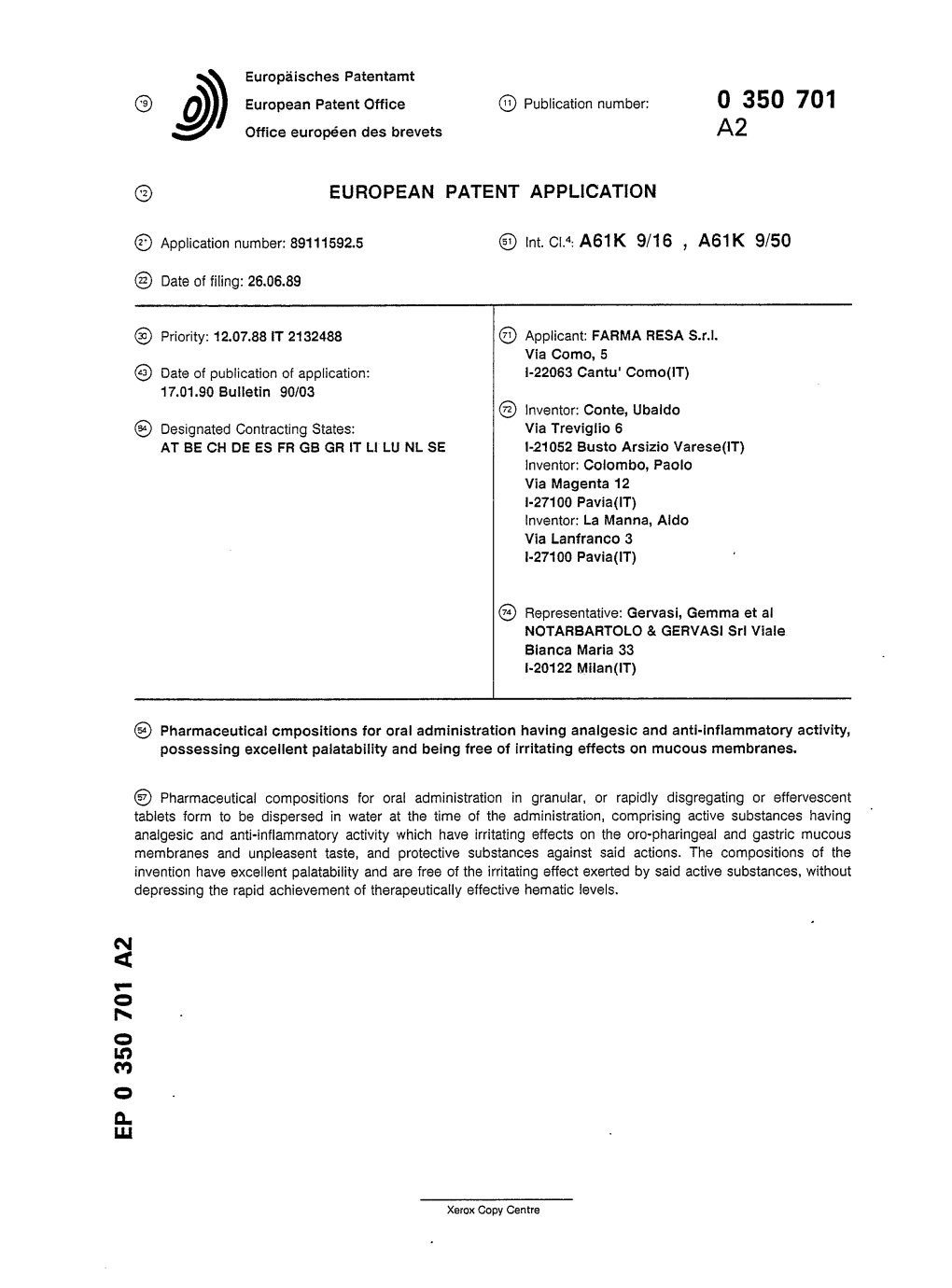 Pharmaceutical Cmpositions for Oral Administration Having Analgesic